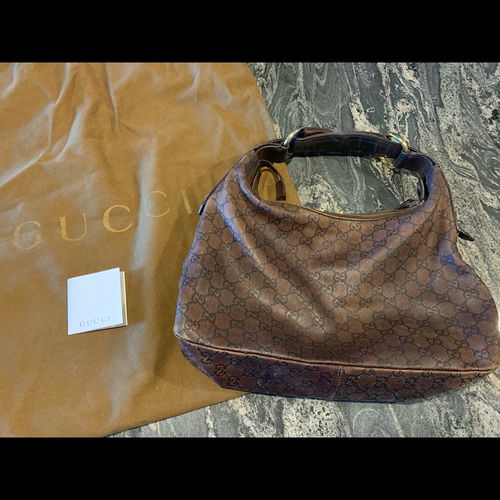 GUCCI Horse bit Hobo GG Medium Leather Bag